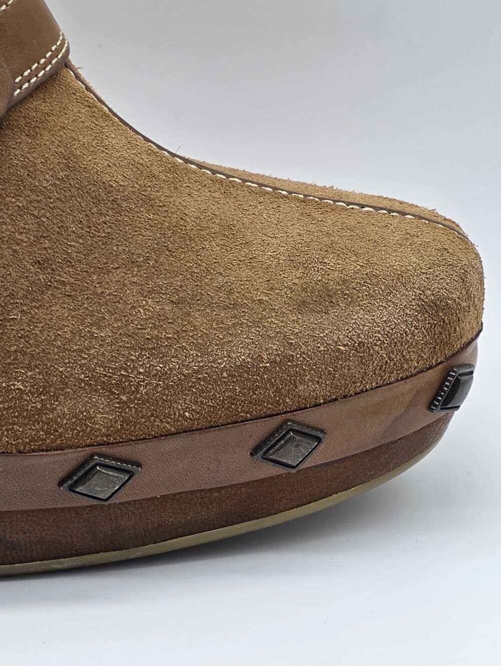 VTG Cole Haan Suede Studded Clog Mules 7.5 B 70s Westerncore Boho - Picture 8 of 16